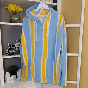 Urban Outfitters Blue and Yellow Striped Hoodie Oversized
